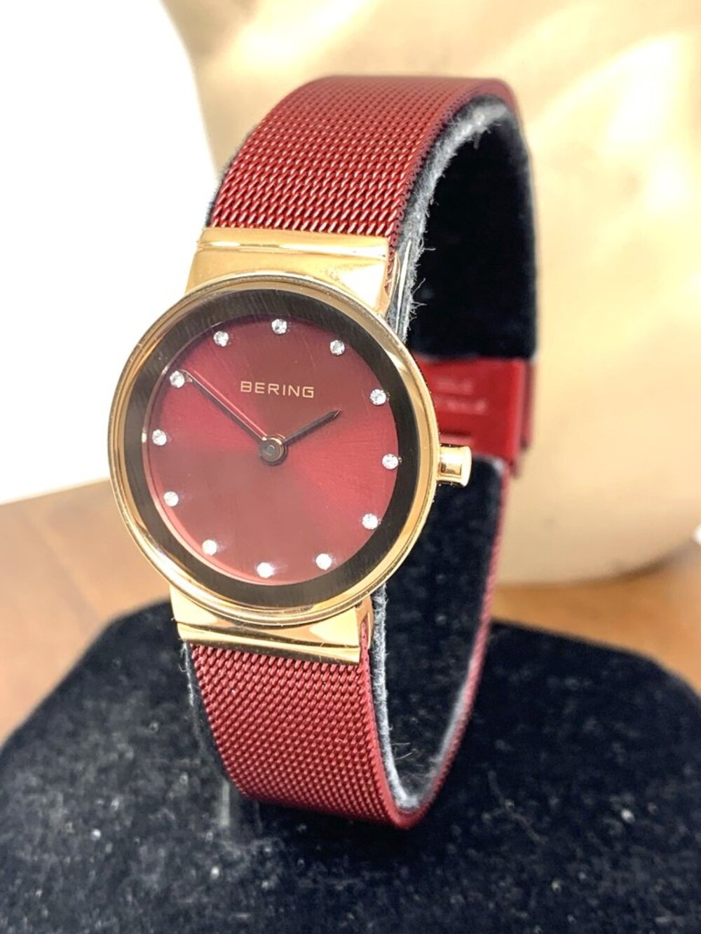 Bering Women's Watch 10126-363 Quartz Rose Gold Red Petite 25mm Mesh Steel Band